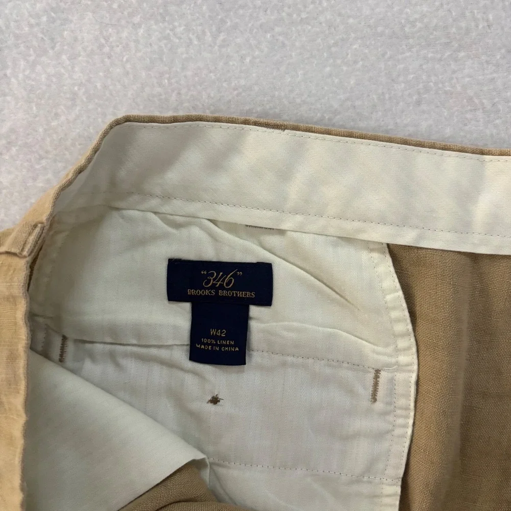 Brooks Brothers 346 Mens Tan 100% Linen Pleated Shorts Khaki Size 42
